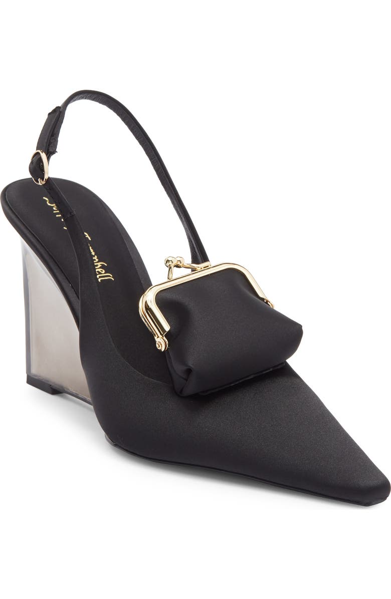 Jeffrey Campbell Pay Me Slingback Wedge Pump, Main, color, Black Satin Combo