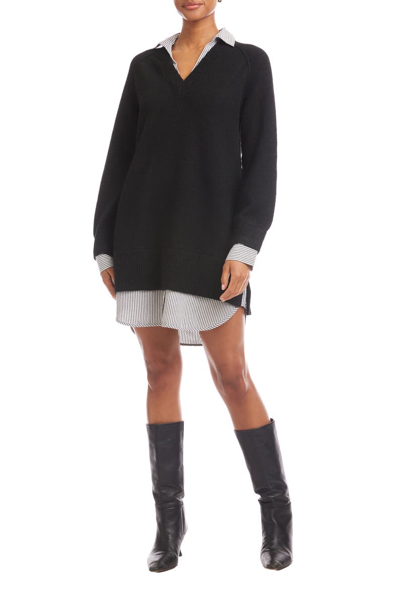 Carrie Mixed Media Minidress, Main, color, BLACK