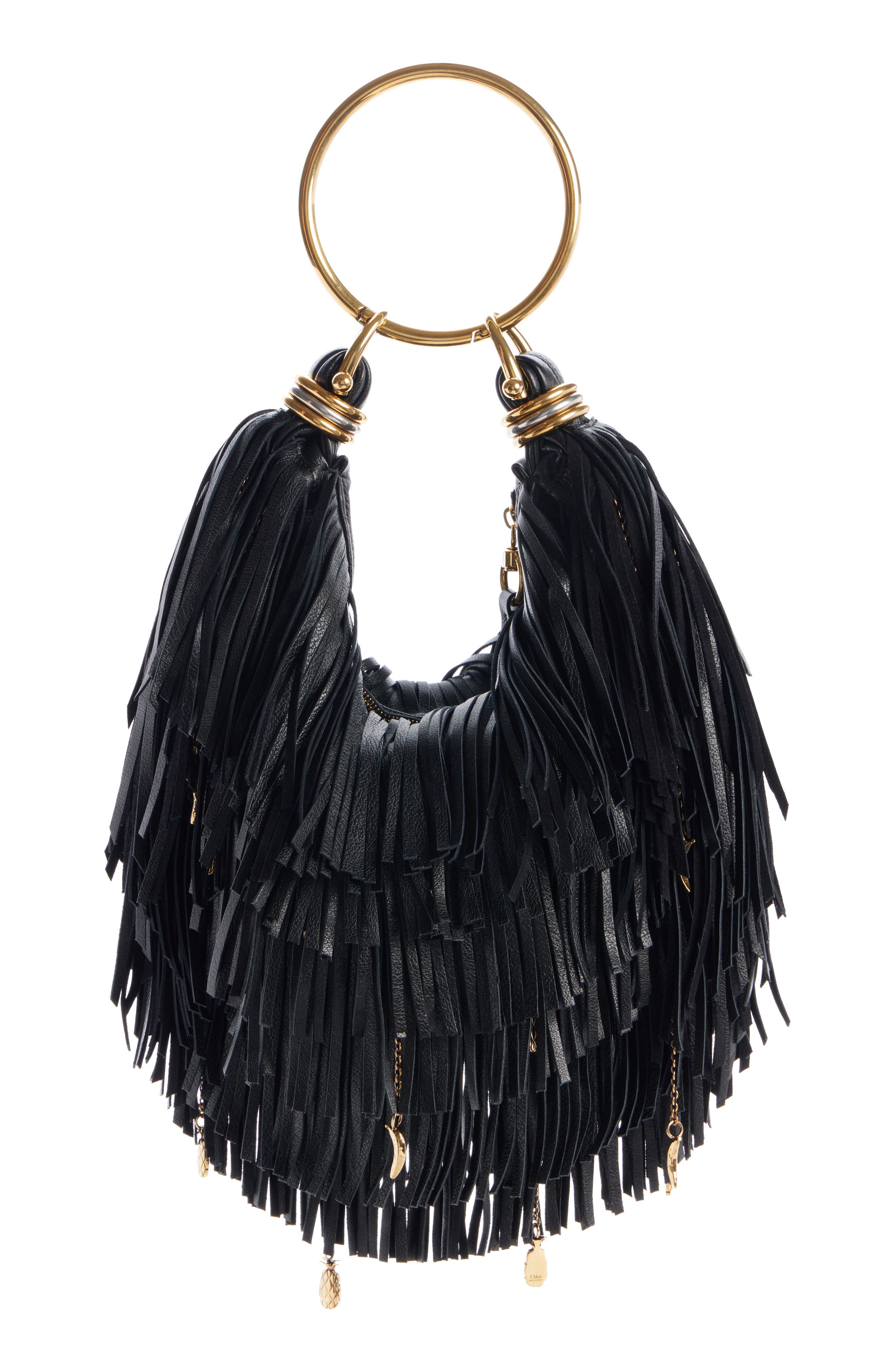 Fringe Charm Detail Bracelet Bag, Alternate, color, 001 BLACK