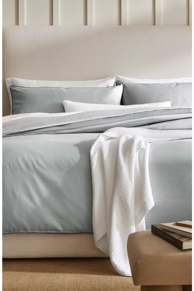 Signature Piped Edge Duvet Set, Alternate, color, SHORE/ BLUESTONE