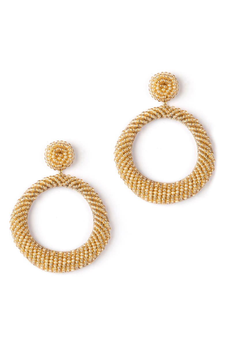 Deepa Gurnani Asta Beaded Frontal Hoop Earrings, Main, color, Champagne