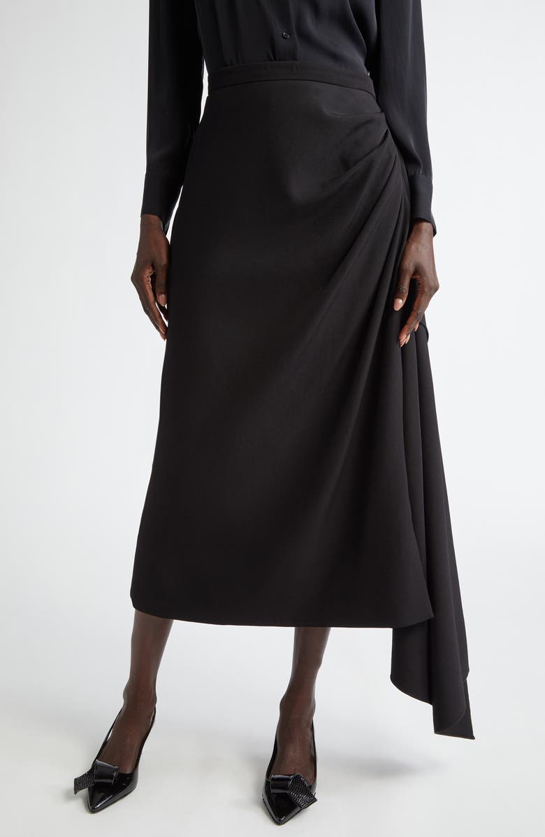 Erdem Drape Detail Virgin Wool Grain de Poudre Pencil Skirt, Main, color, 