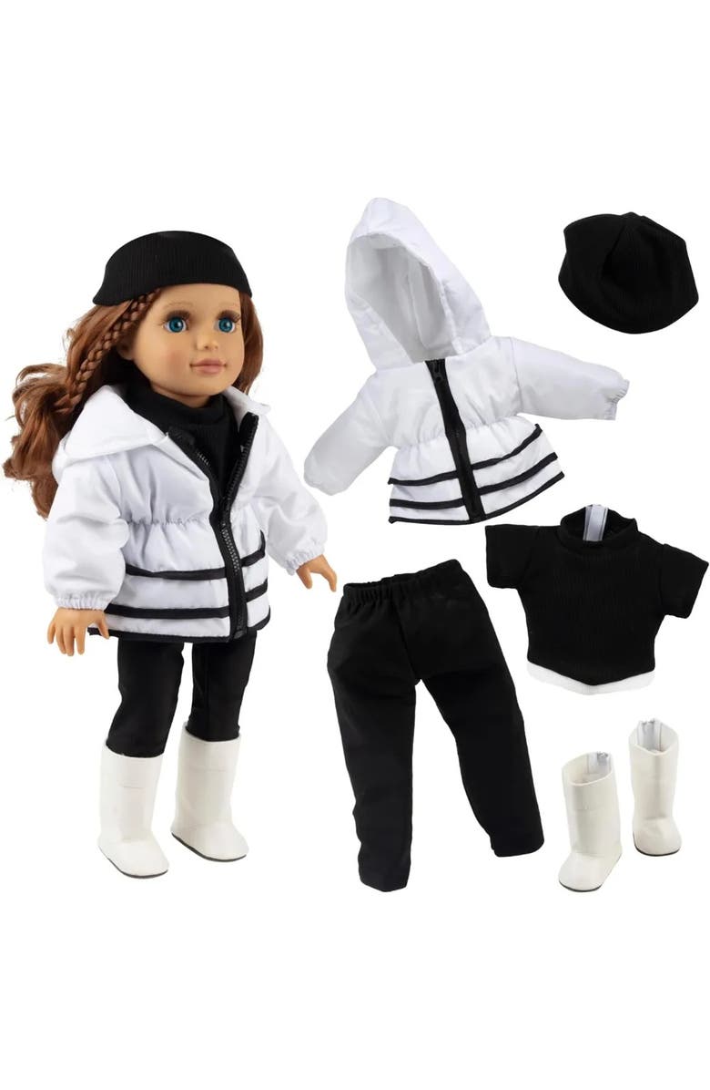 Dress Along Dolly 6pc Winter Doll Outfit for 18" Dolls - Compatible with American Girl- Clothes & Accessories, Main, color, White