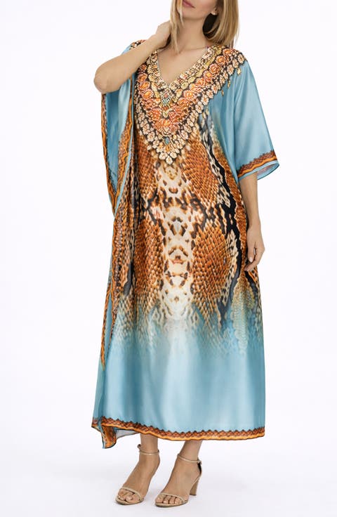 Print V-Neck Maxi Caftan