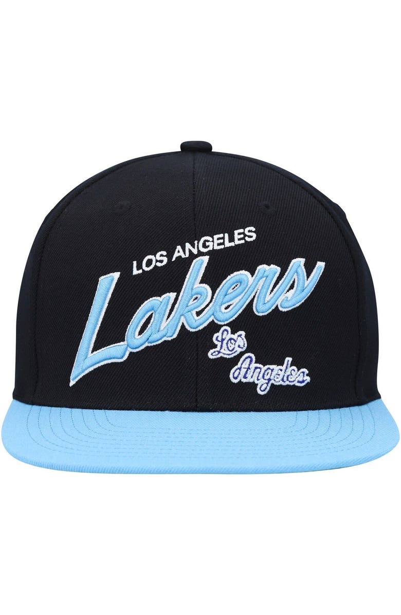 Mitchell & Ness Men's Mitchell & Ness Black/Powder Blue Los Angeles Lakers Team Script 2.0 Fitted Hat, Alternate, color, 