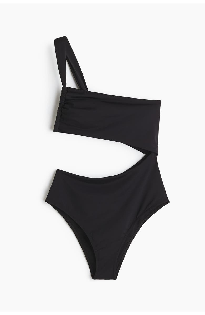 H&M One-shoulder Cut-out Swimsuit, Main, color, Black