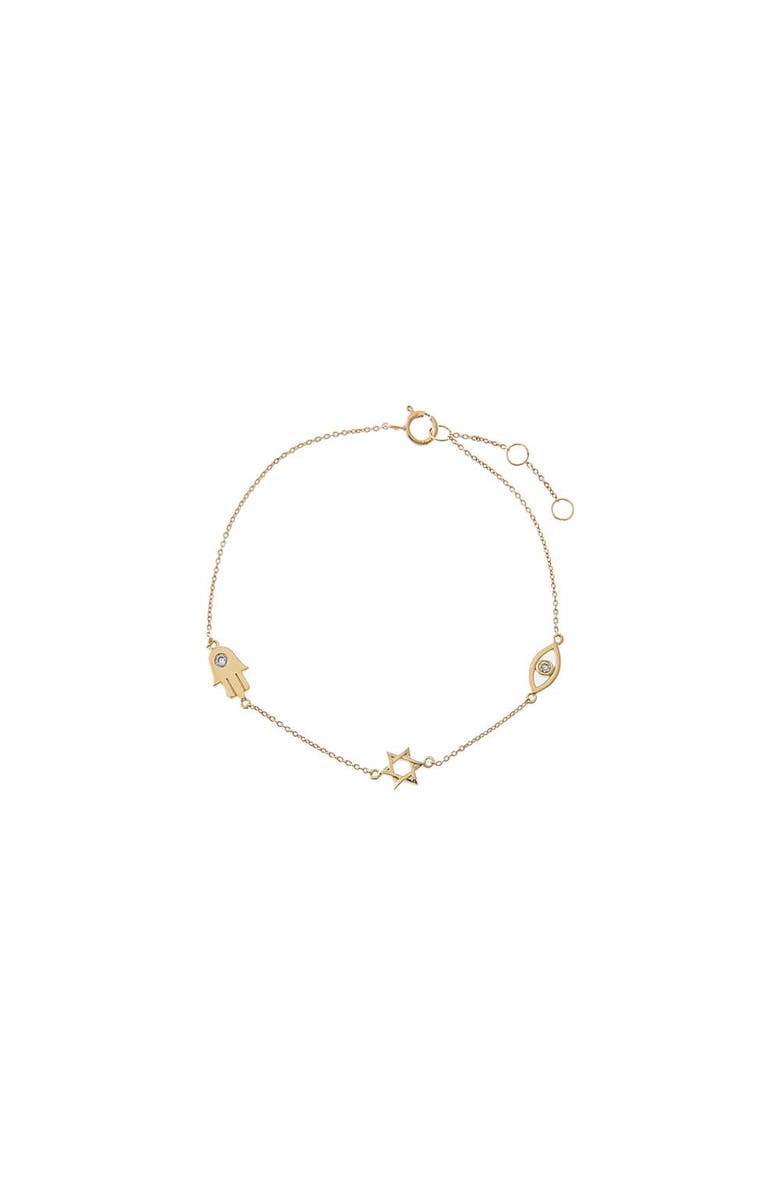 BY ADINA EDEN Diamond Accented Jewish Charm Bracelet 14K, Main, color, 14K Gold