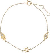 BY ADINA EDEN Diamond Accented Jewish Charm Bracelet 14K