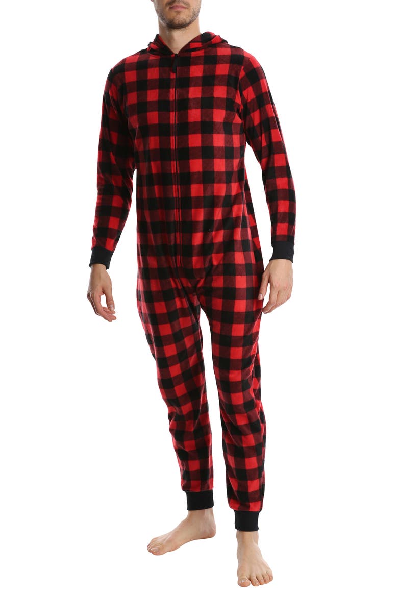 Novelty Plaid Fleece Bodysuit, Main, color, RED PLAID BUFFALO CHECK