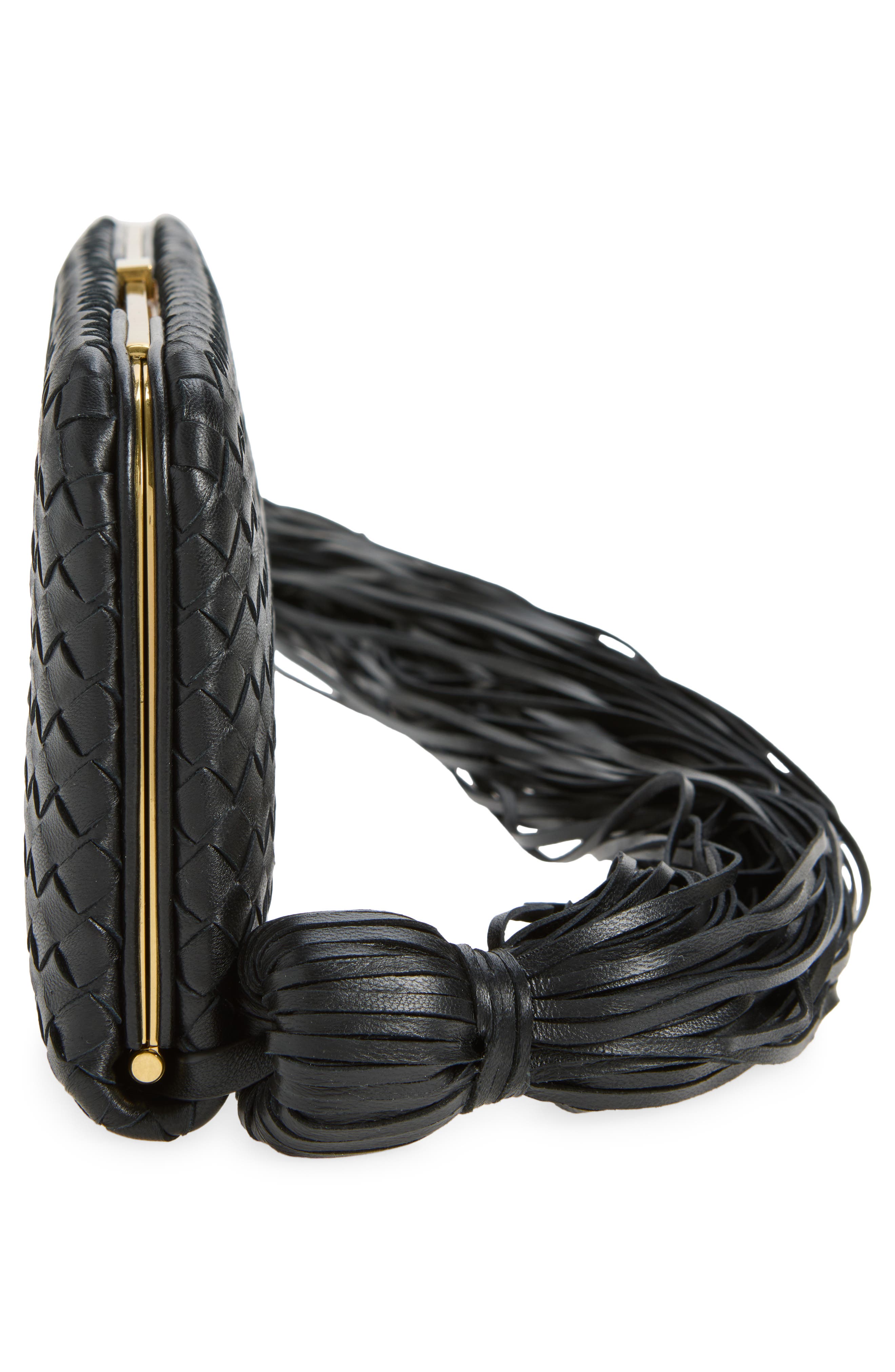 Bottega Veneta Intrecciato Plume Leather Clutch, Alternate, color, 1007 Black-Brass Vibrato