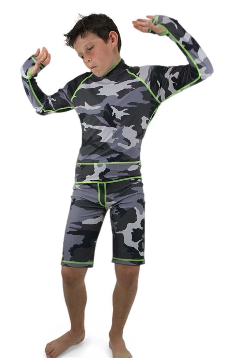 TUTUBLUE Boys' One-Piece Swimsuit - UPF 50+, Alternate, color, Light Gray Camo