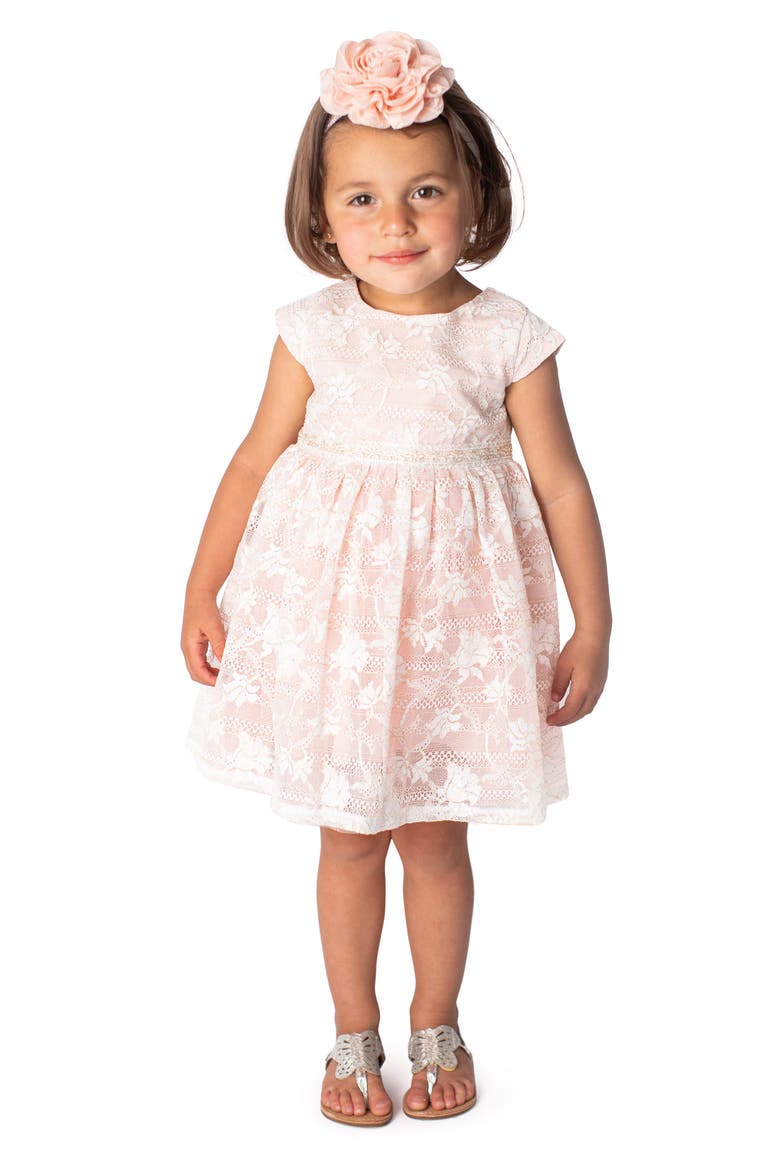 Cap Sleeve Floral Overlay Dress, Alternate, color, PEACH