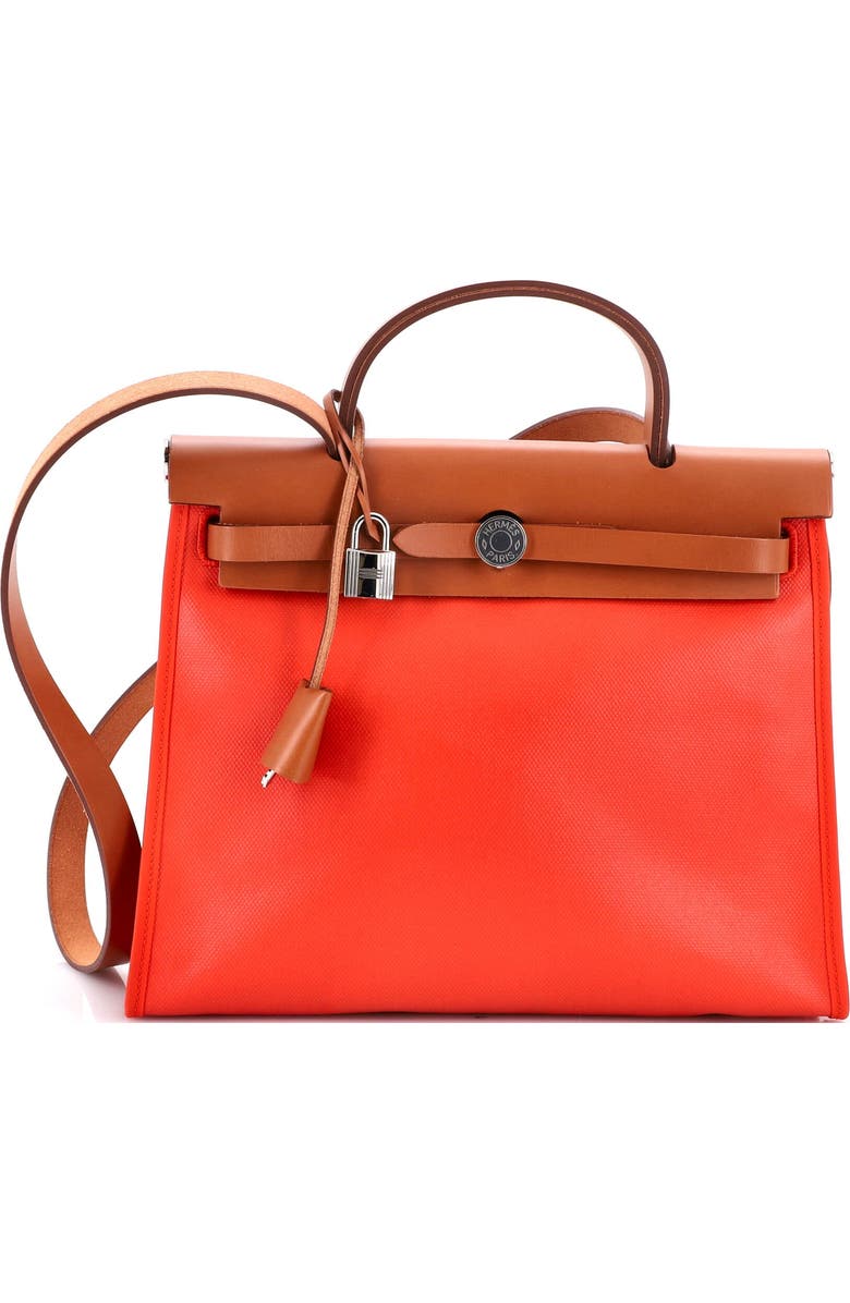 Pre-Owned Hermes Herbag Zip Berline Vache Canvas and Leather 31, Main, color, Orange Mecano