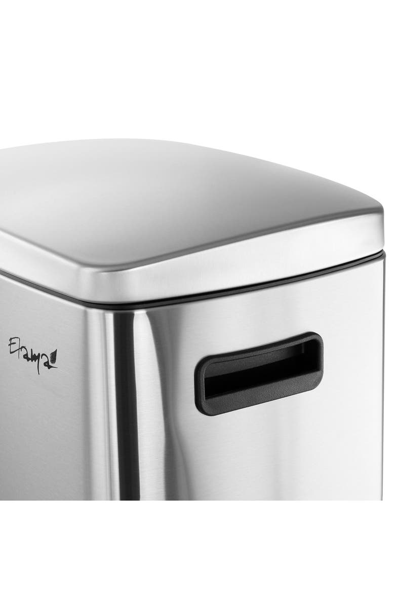 Elama 2 Compartment Large 10.6 Gallon Split Stainless Steel Step Trash Bin with Slow Close Mechanism, Alternate, color, Silver