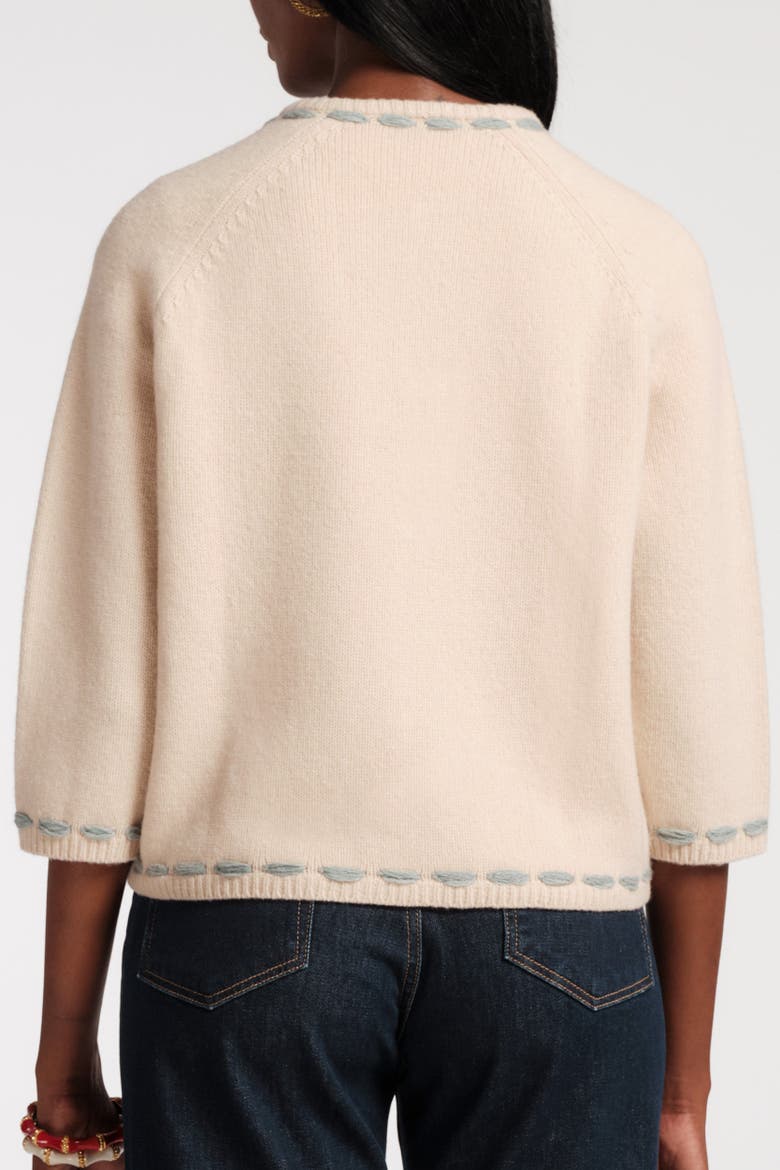 Blanket Stitch Border Cardi CoatFloating Floral 100% Lambswool, Alternate, color, Natural/Red/Light Blue