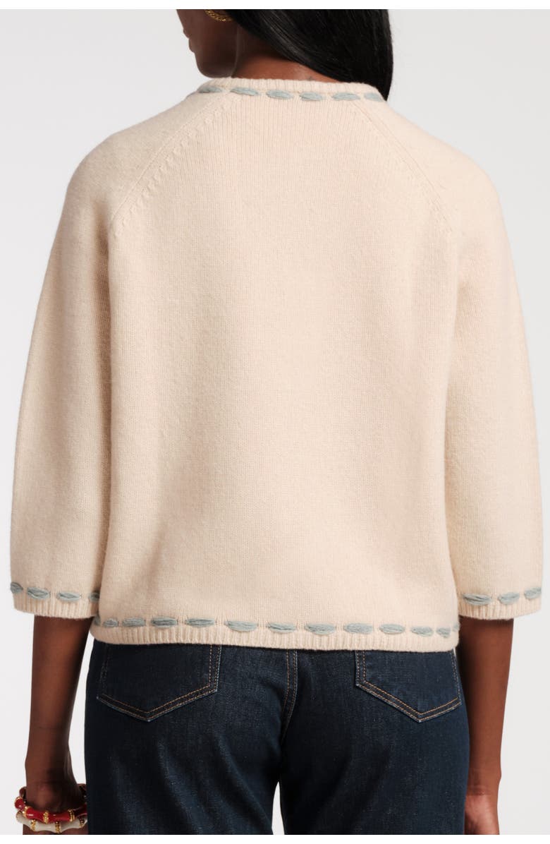 Frances Valentine Blanket Stitch Border Cardi CoatFloating Floral 100% Lambswool, Alternate, color, Natural/Red/Light Blue