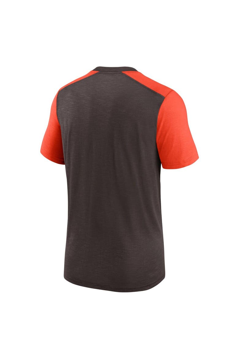Men's Nike Heathered Brown/Heathered Orange Cleveland Browns Color Block Team Name T-Shirt, Alternate, color, Brown