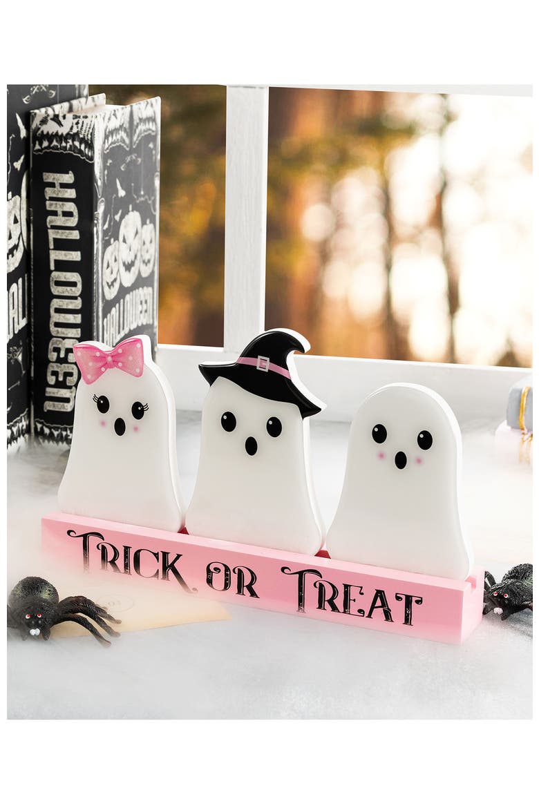 10"L Halloween Wooden Epoxy Ghosts Table Decor, Alternate, color, Pink