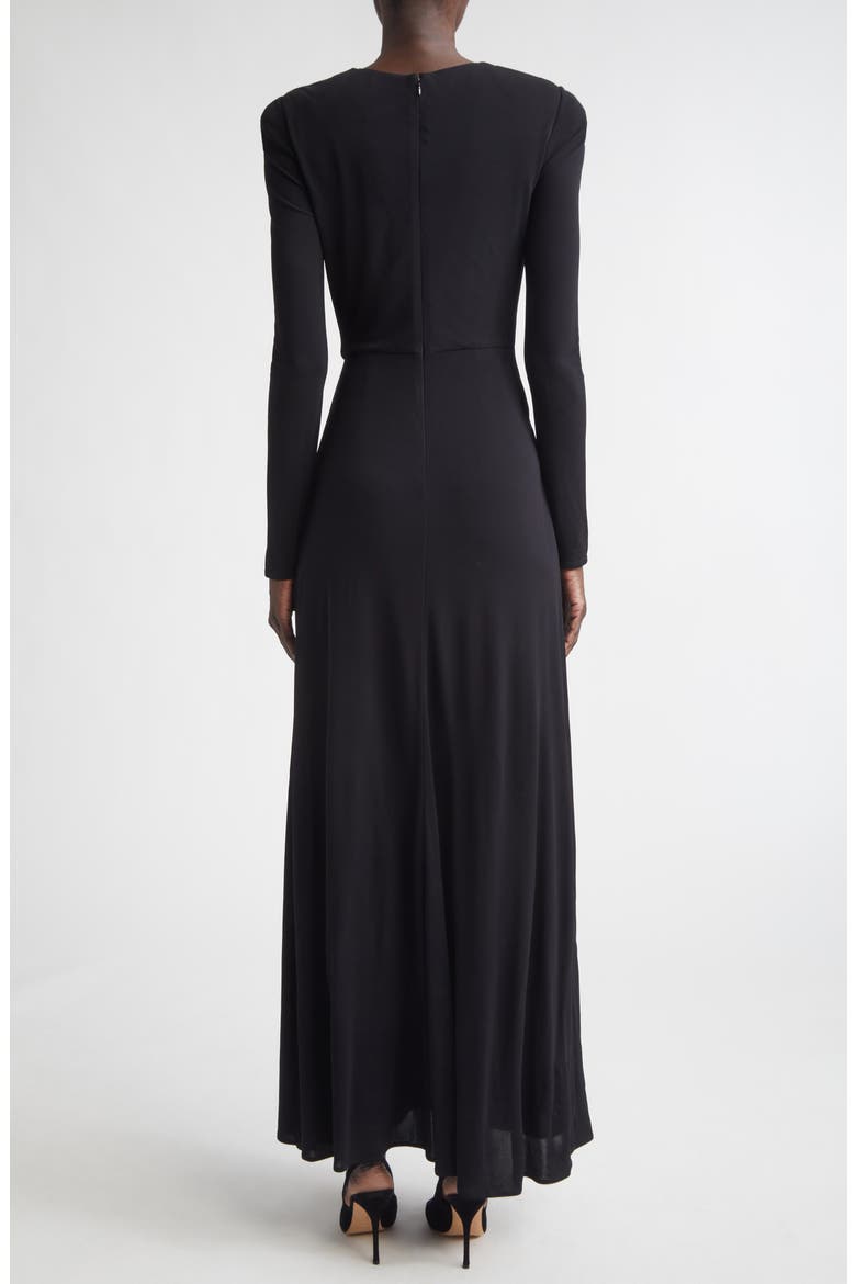 Dominique Long Sleeve Matte Crepe Jersey Gown, Alternate, color, BLACK