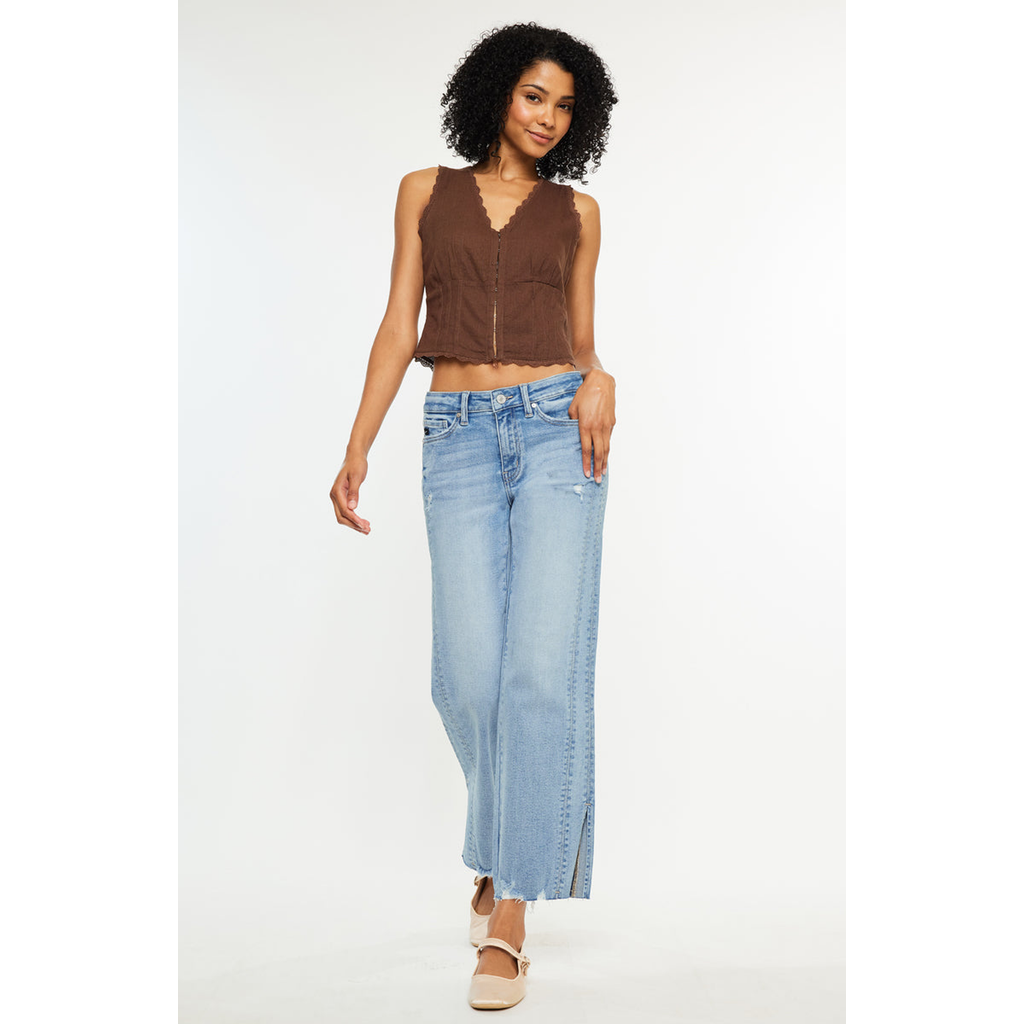 Kancan Sonia Mid Rise Straight Jeans In Blue