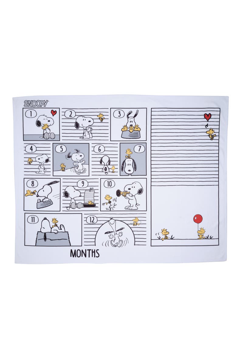Snoopy Milestone Photo Opportunity Fleece Baby Blanket, Alternate, color, White