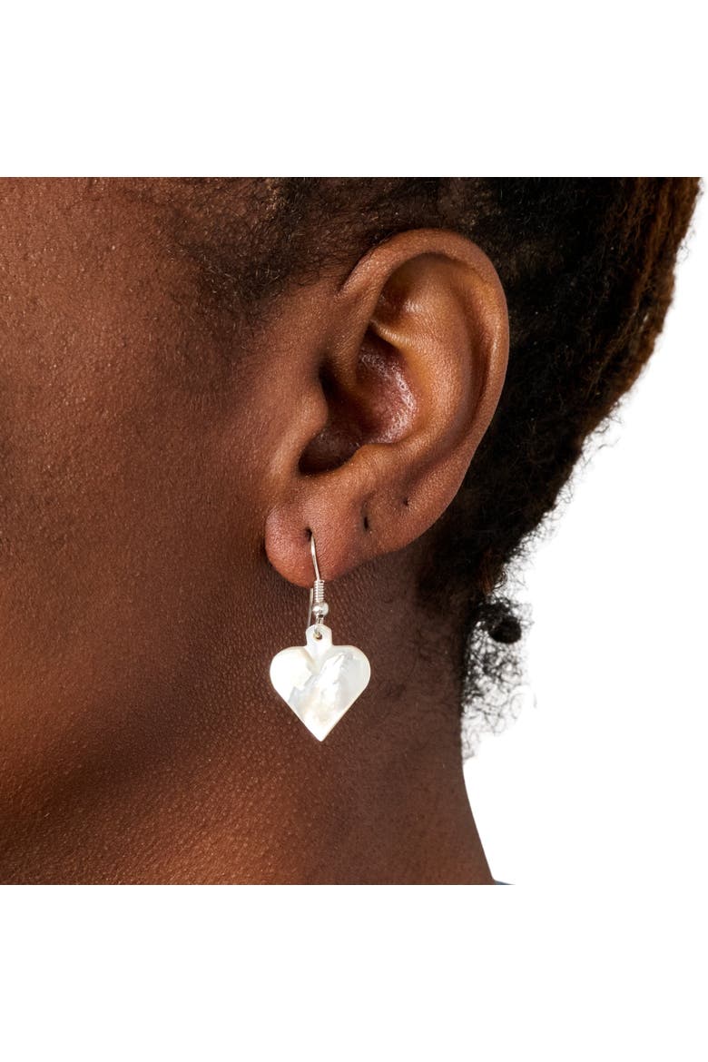 Mother of Pearl Heart Drop Earrings, Main, color, Silver