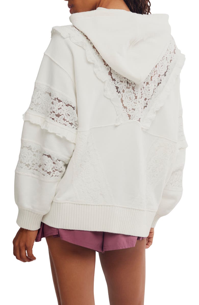 Free People Studio Tunic Hooded Lace Trim Sweatshirt, Alternate, color, Ivory