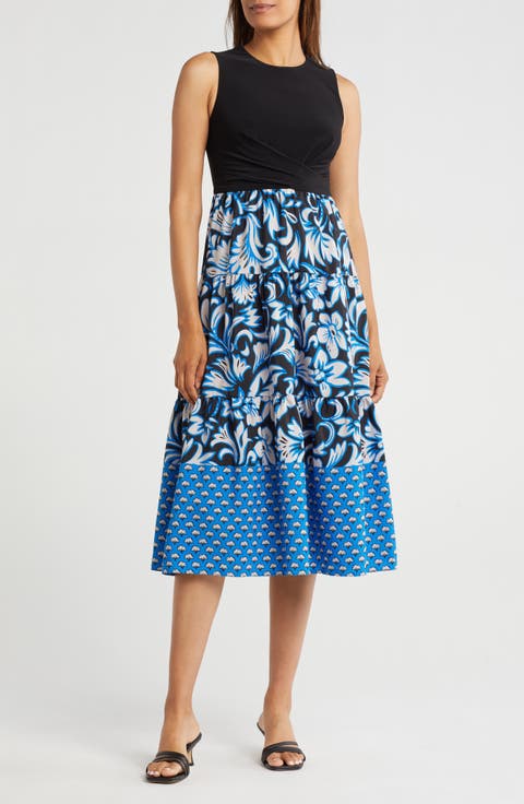 Sleeveless Mixed Media Fit & Flare Dress