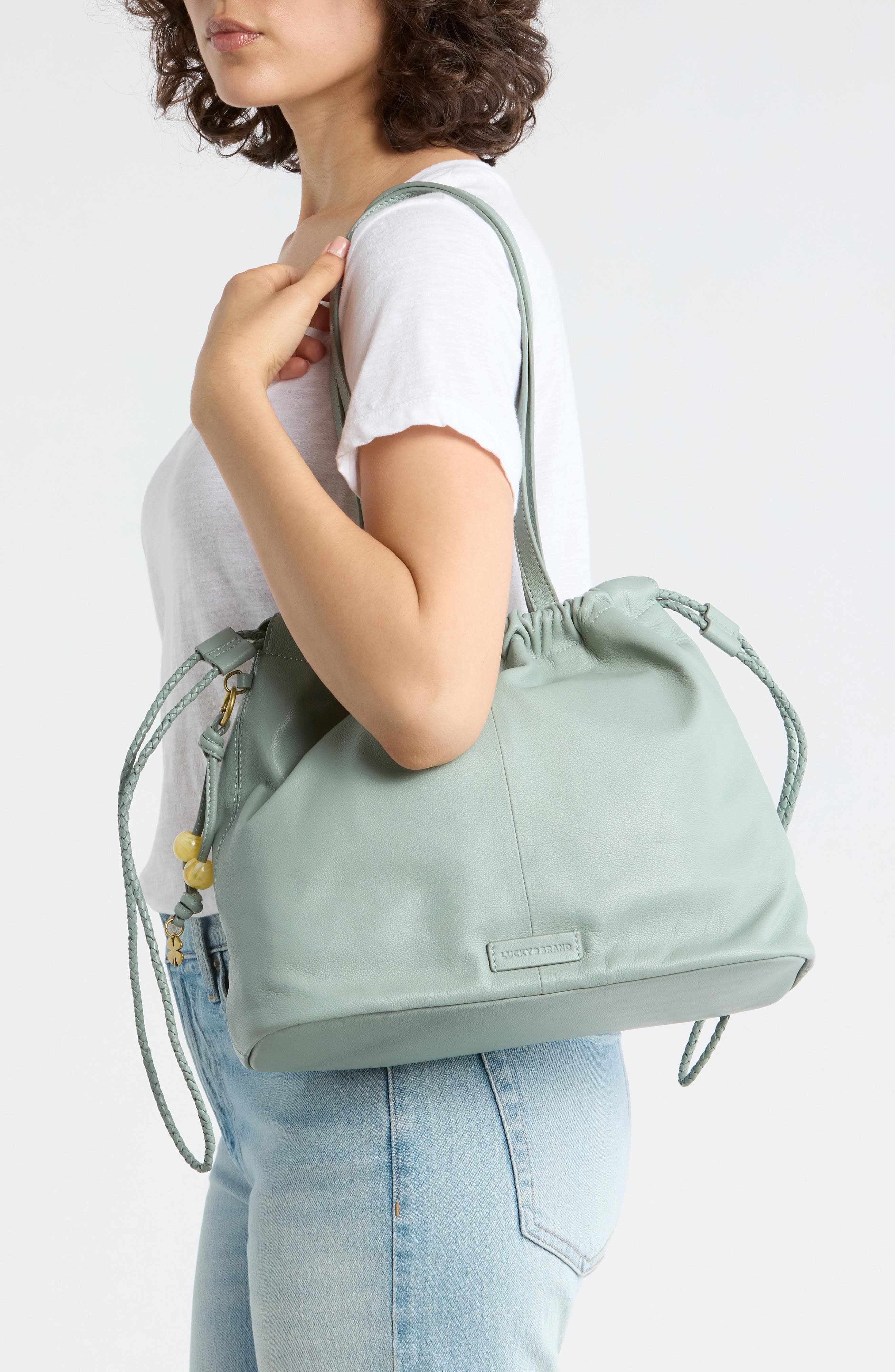 Tily Leather Bucket Tote Bag, Alternate, color, SAGE CRYSTAL GOAT DDM LE