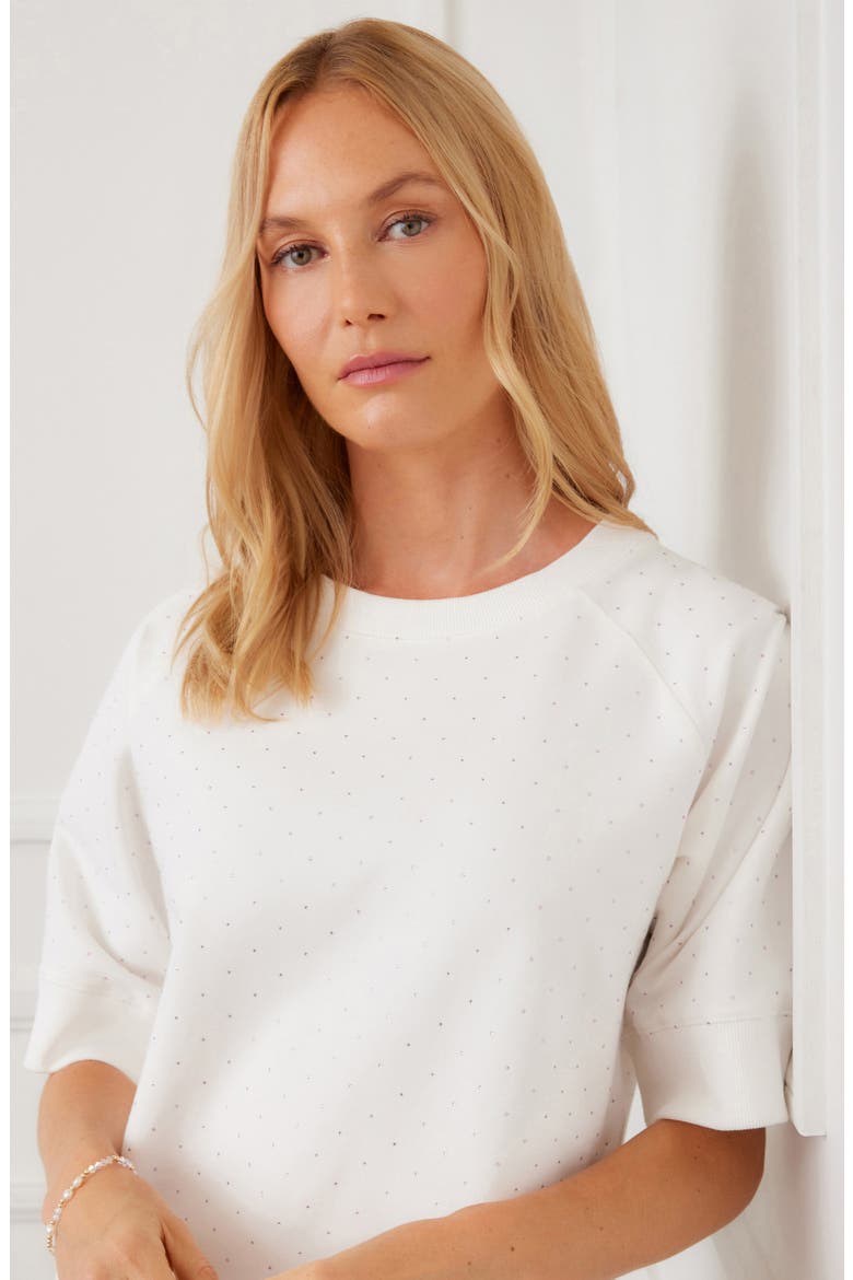 Embellished French Terry Shift Dress, Alternate, color, OFF WHITE