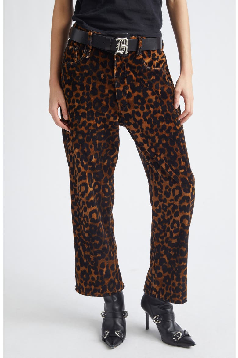 X-Boyfriend Leopard Print Cotton Velveteen Pants, Main, color, BROWN LEOPARD