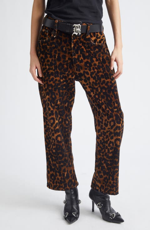 X-Boyfriend Leopard Print Cotton Velveteen Pants