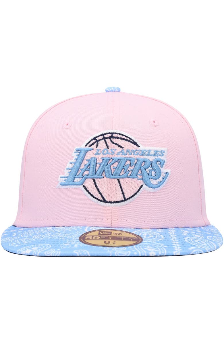 New Era Men's New Era Pink/Light Blue Los Angeles Lakers Paisley Visor 59FIFTY Fitted Hat, Alternate, color, 