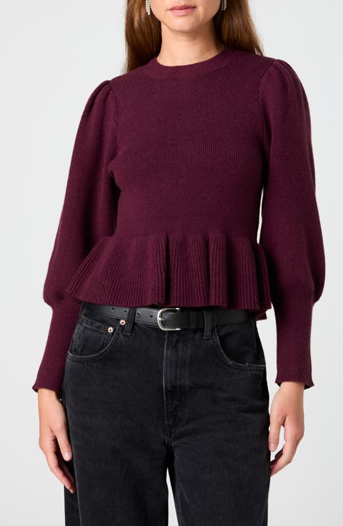 Sloane Balloon Sleeve Peplum Sweater