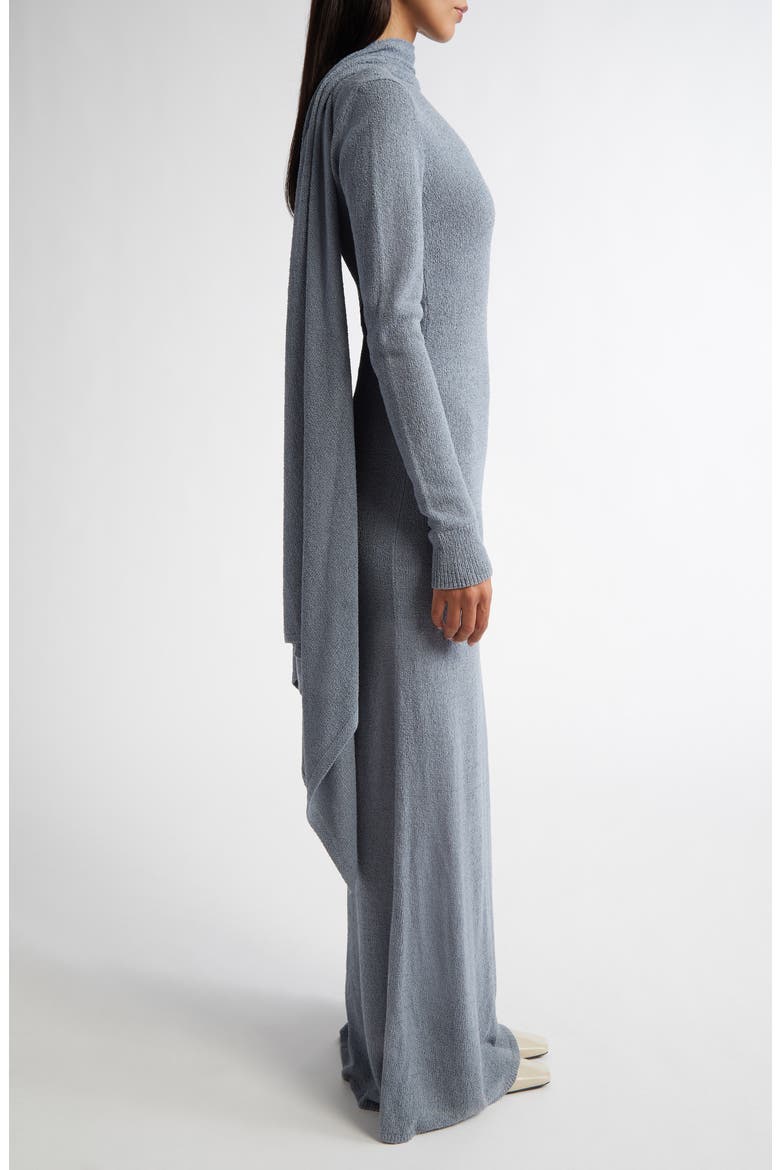 Cape Overlay Long Sleeve Silk Knit Dress, Alternate, color, MISTRAL