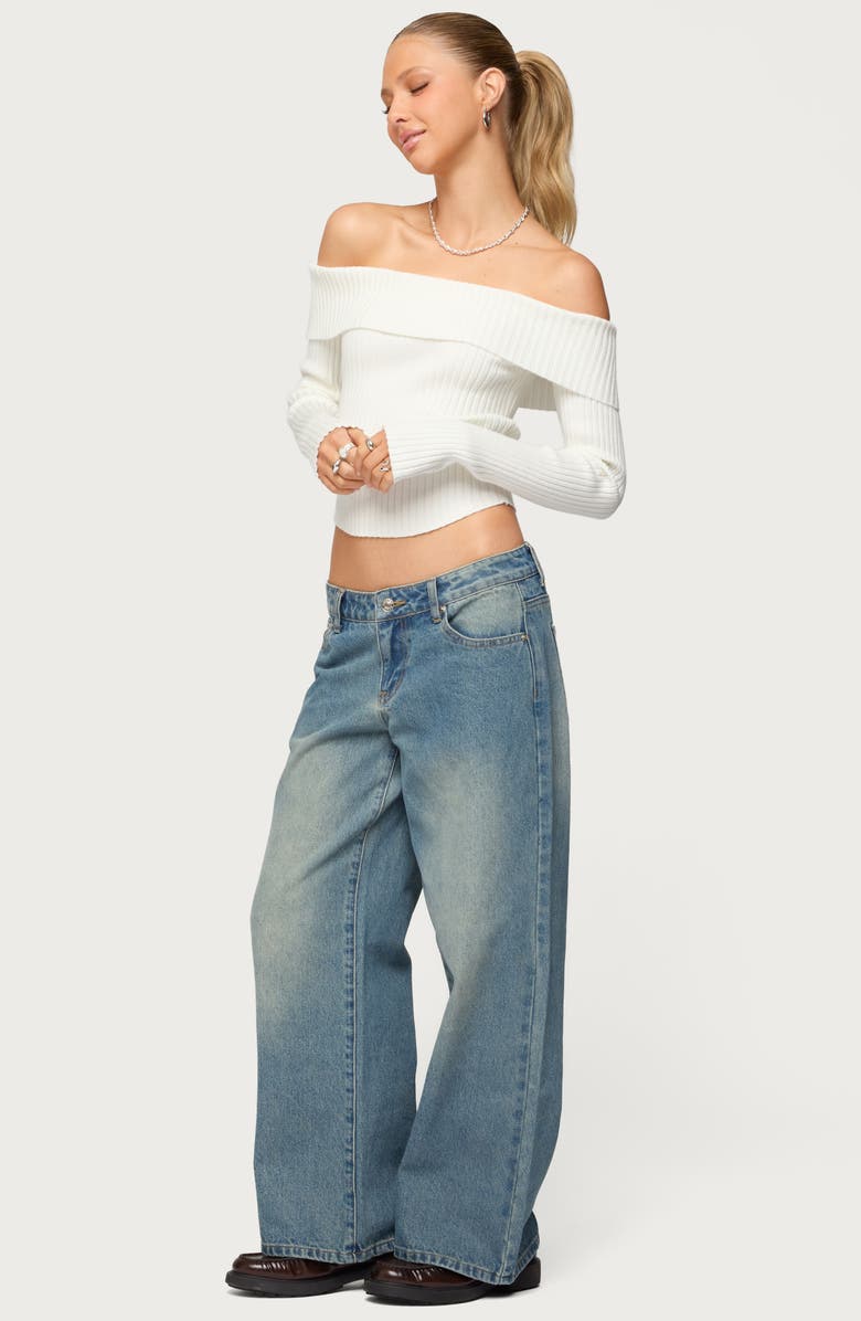 EDIKTED Magda Acid Wash Low Rise Wide Leg Jeans, Alternate, color, Blue-Vintage-Washed