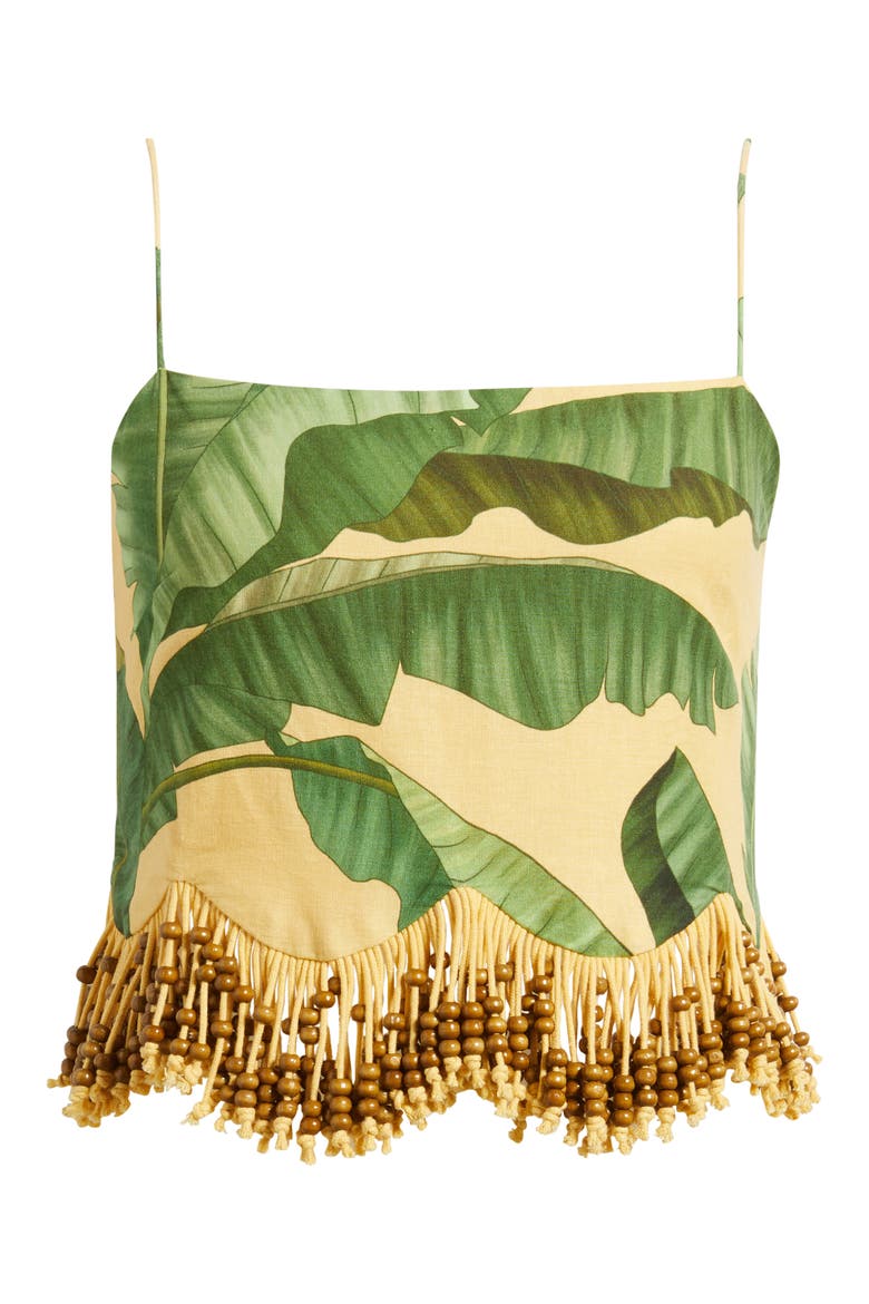 Botanical Fruit Print Beaded Fringe Top, Alternate, color, FRUIT LEAVES BANANA