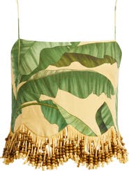 FARM Rio Botanical Fruit Print Beaded Fringe Top