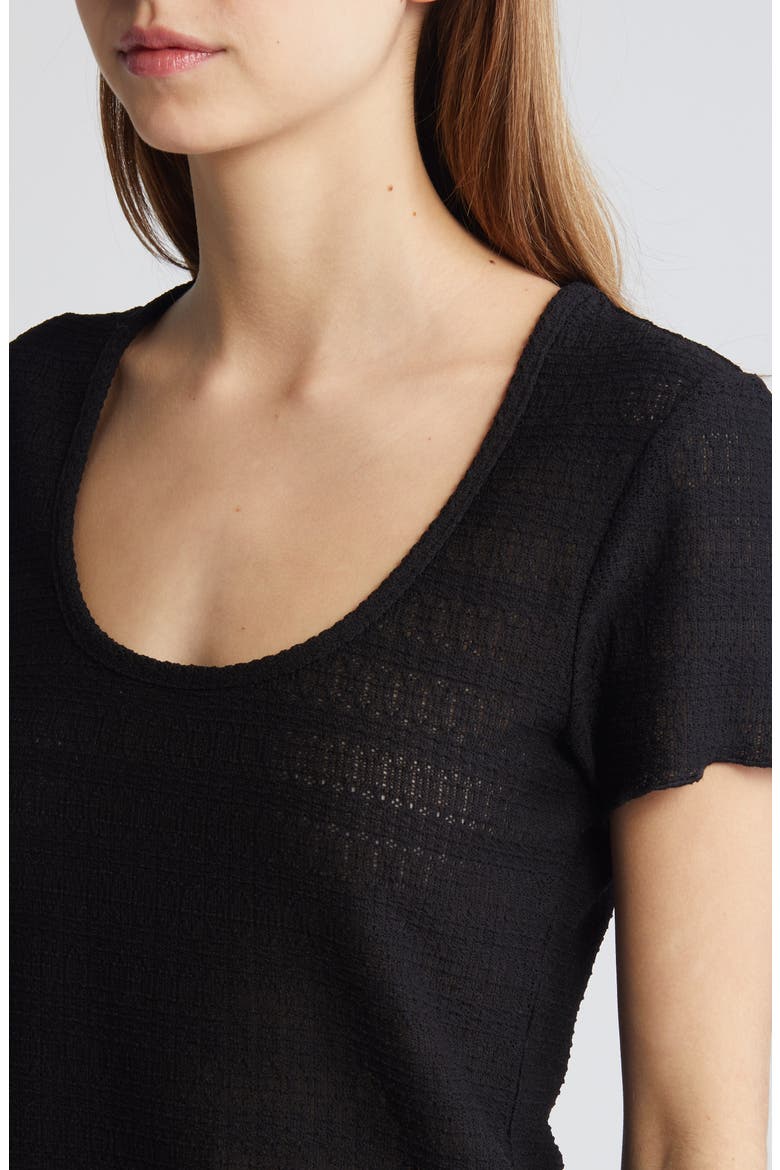 Julia Textured Scoop Neck T-Shirt, Alternate, color, BLACK