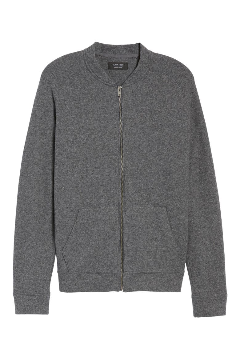 Wool Blend Fleece Bomber Jacket, Alternate, color, GREY CHARCOAL