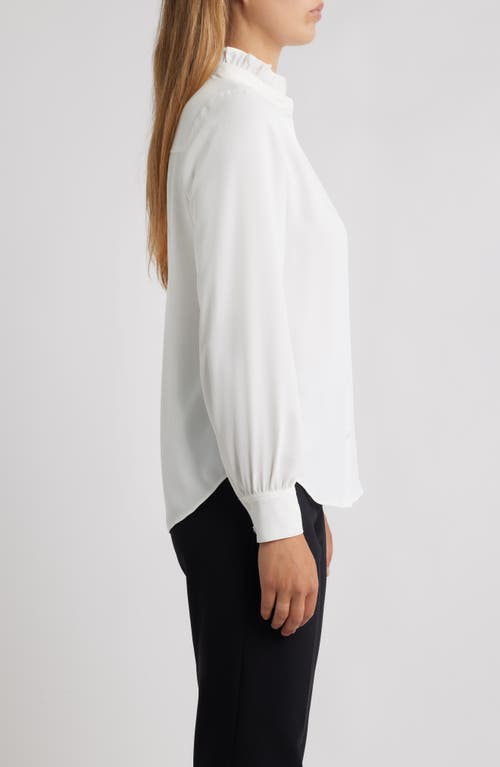 Anne Klein Ruffle Accent Button-up Shirt In White