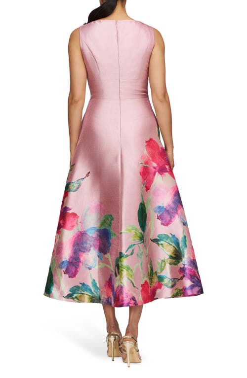 Kay Unger Marlene Placed Floral Print Sleeveless Cocktail Dress In Woodrose Multi