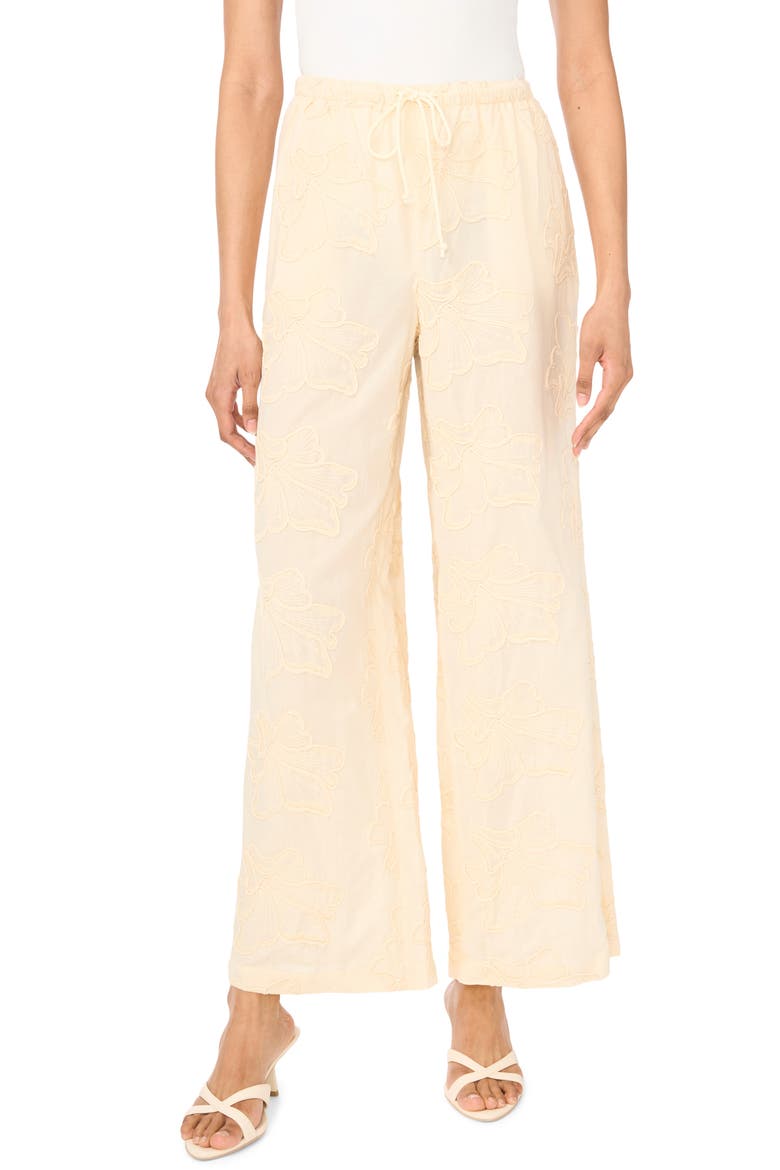 Embroidered Tie Waist Wide Leg Pants, Main, color, SAND DRIFT