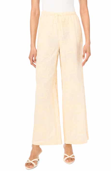 Embroidered Tie Waist Wide Leg Pants