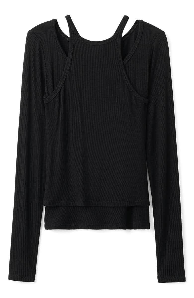 MANGO Layered Look Long Sleeve Rib T-Shirt, Alternate, color,