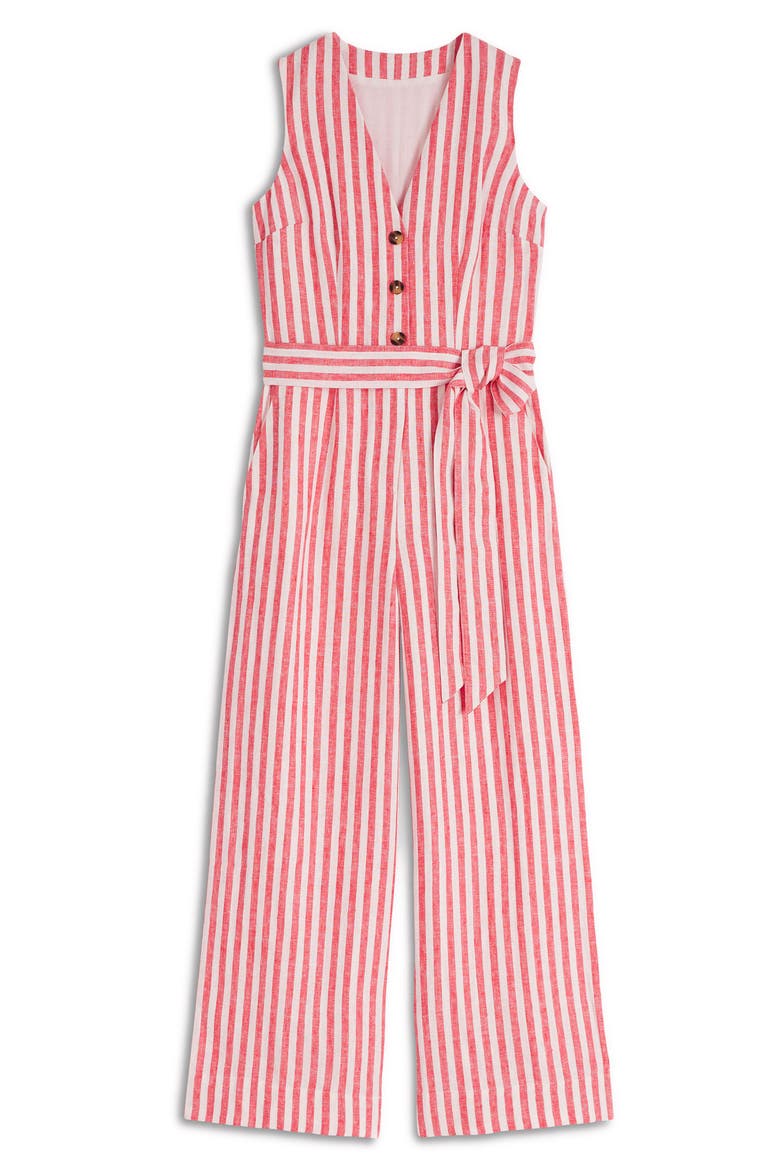Laura Stripe Linen Jumpsuit, Alternate, color, RED STRIPE