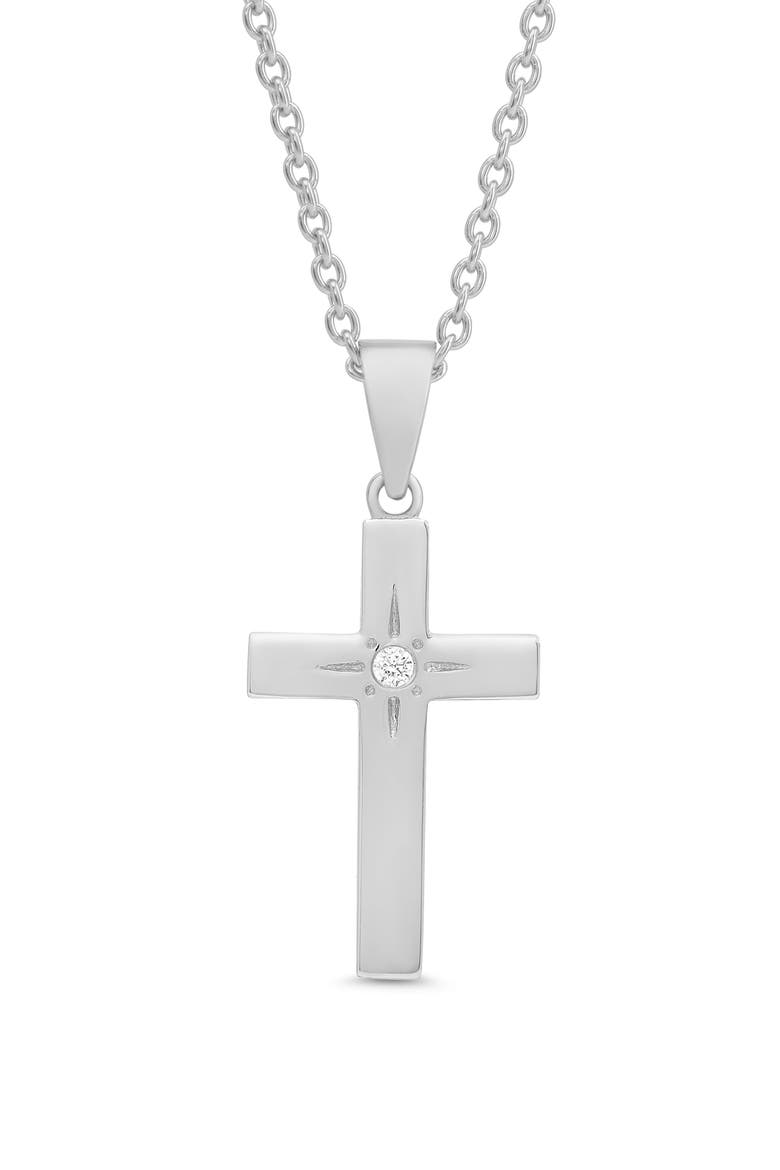 Kids' Cubic Zirconia Cross Pendant Necklace, Main, color, SILVER