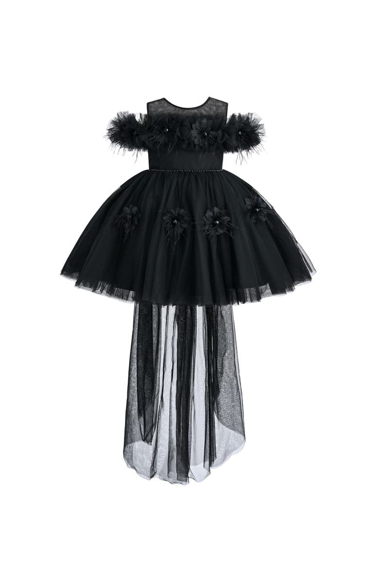 Feather Bow Dress, Main, color, Black