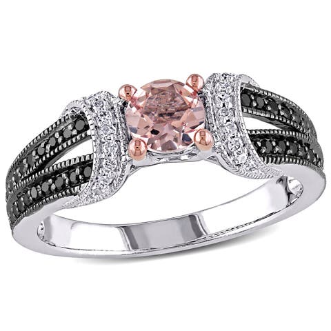 Morganite, Black & White Diamond Engagement Ring