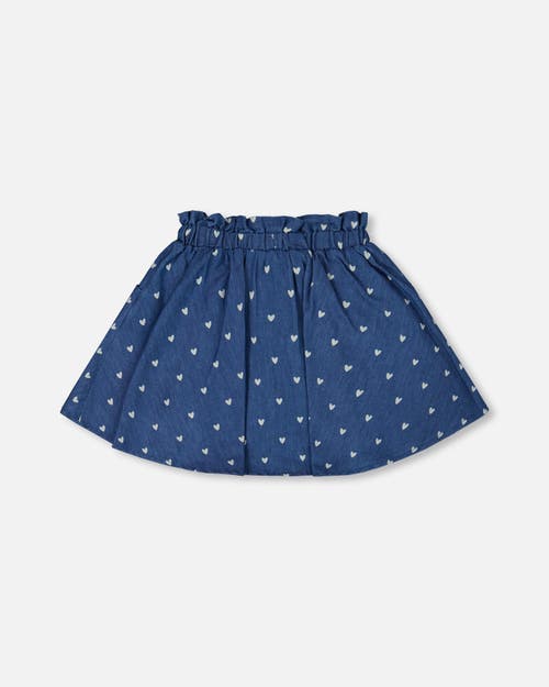 Deux Par Deux Girl's Printed Chambray Skort Blue And White Cherries In Navy Blue And White Hearts